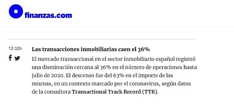 Las transacciones inmobiliarias caen el 36%